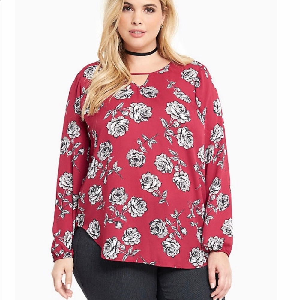 Floral Print Georgette Keyhole Top